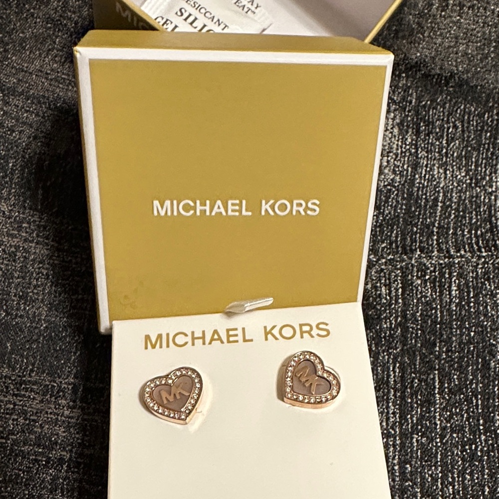 Michael Kors Gold and Brown Heart Earrings
